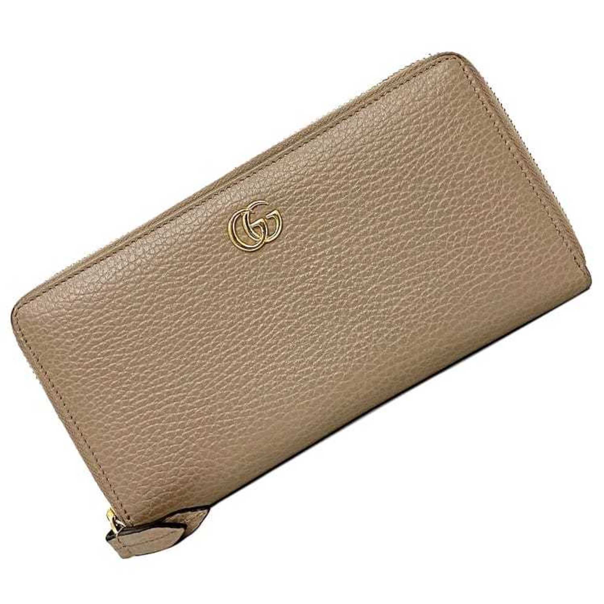 Gucci Round Long Wallet Pink Beige Gold Marmont 456117 Leather Gucci Gg Women's